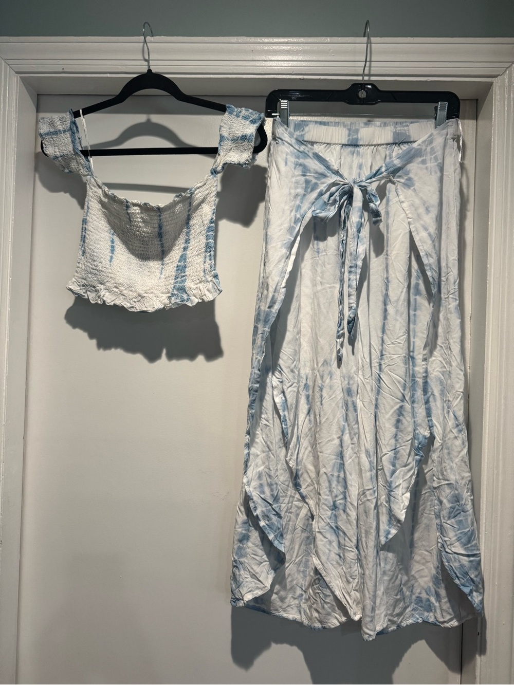 Kiwi + Punch Tie Dye Set Wide Leg high slit Pants Smock Top L